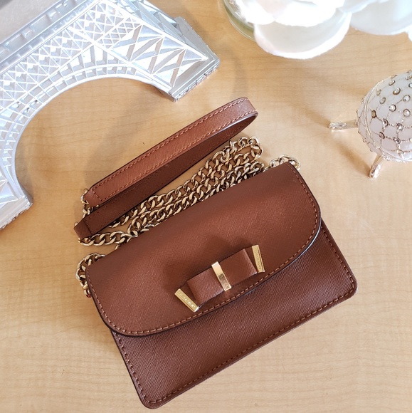 MICHAEL KORS Brown Bow Gold Chain Crossbody Purse - Picture 2 of 7
